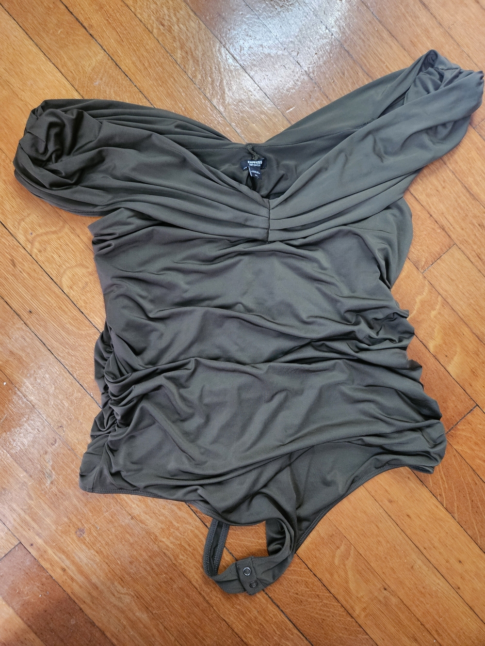 Express Olive Green Ruched Bodysuit Sz XL
